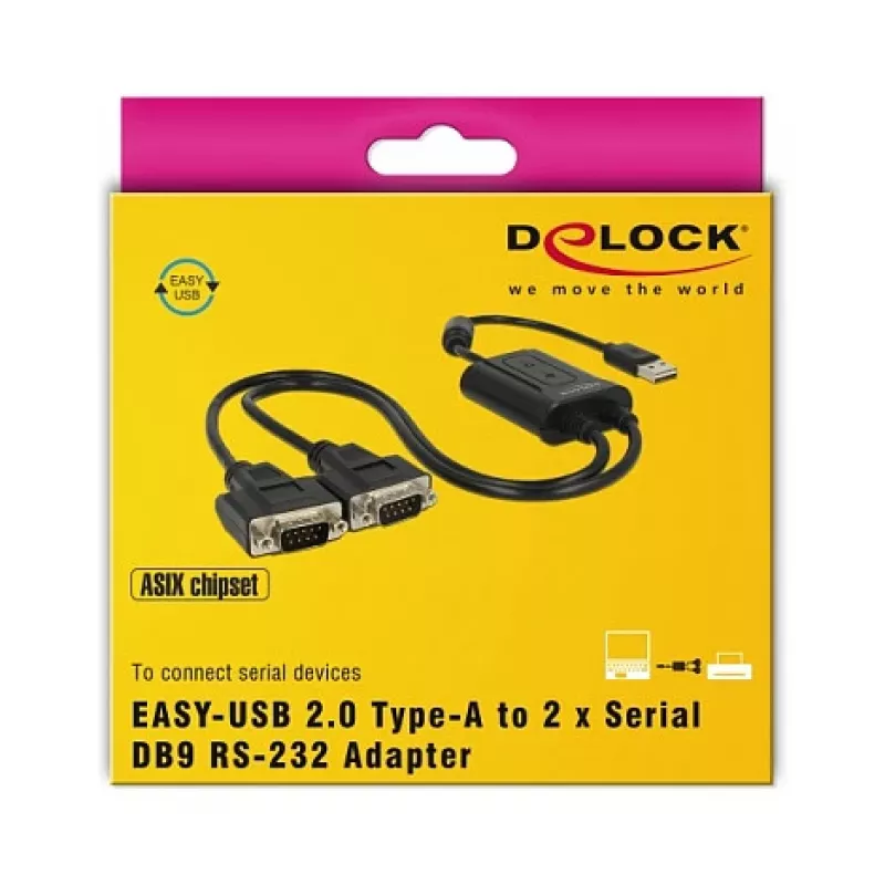 Serial Cable DeLOCK 63950 USB 2.0 Type-A 2 x RS-232 DB9 Black 0.6 m