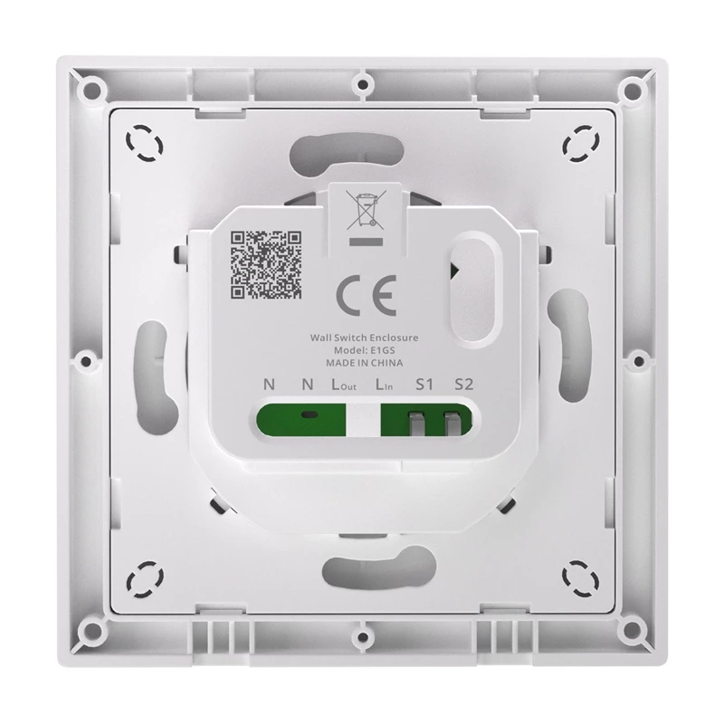 Wall switch housing Sonoff E1GS with neutral connection for single-gang installation