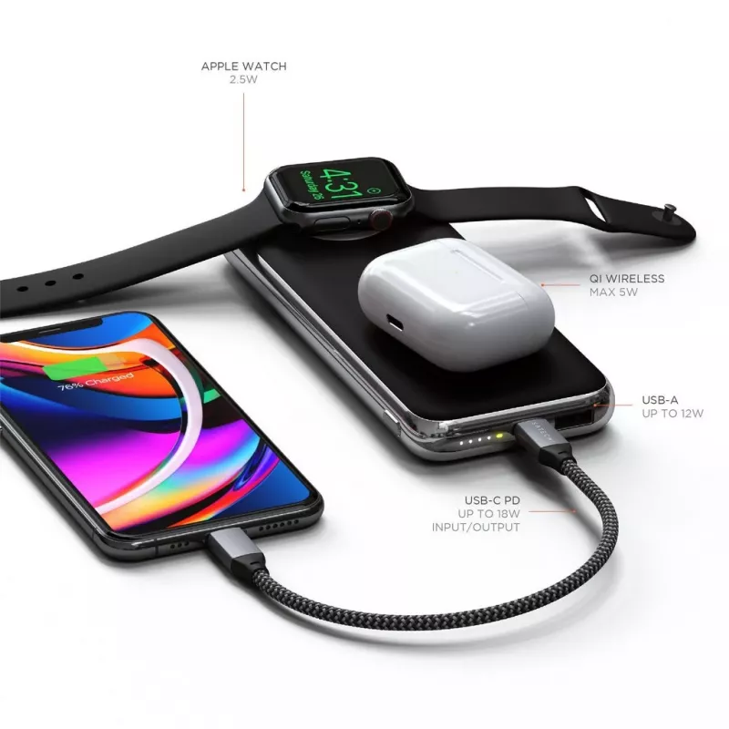 Satechi Quatro Wireless Power Bank ST-UC10WPBM, 10000 mAh, Black