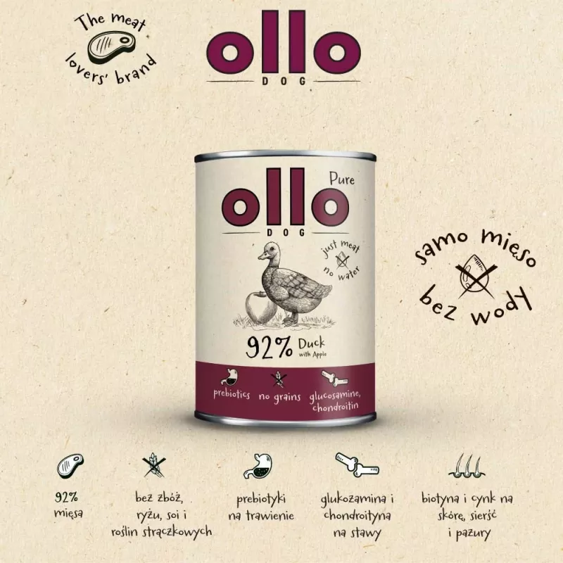 OLLO Pure Duck with apple - wet dog food - 400g