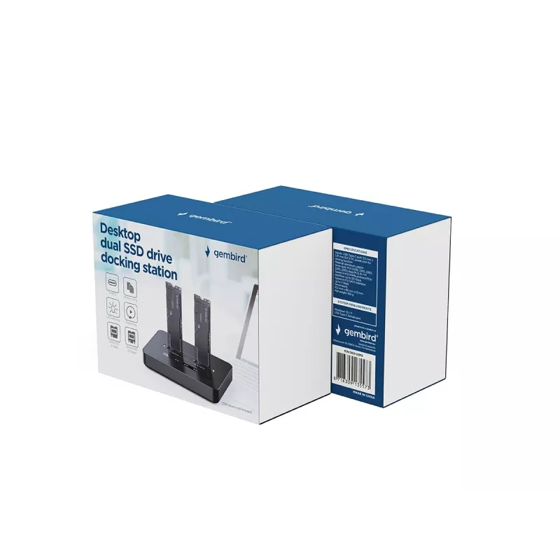 GEMBIRD desktop dual-drive USB Type-C M.2 NVMe and SATA SSD docking station DD2-U3M2, supports M.2 2242, 20 Gbit/s, RTL9210B