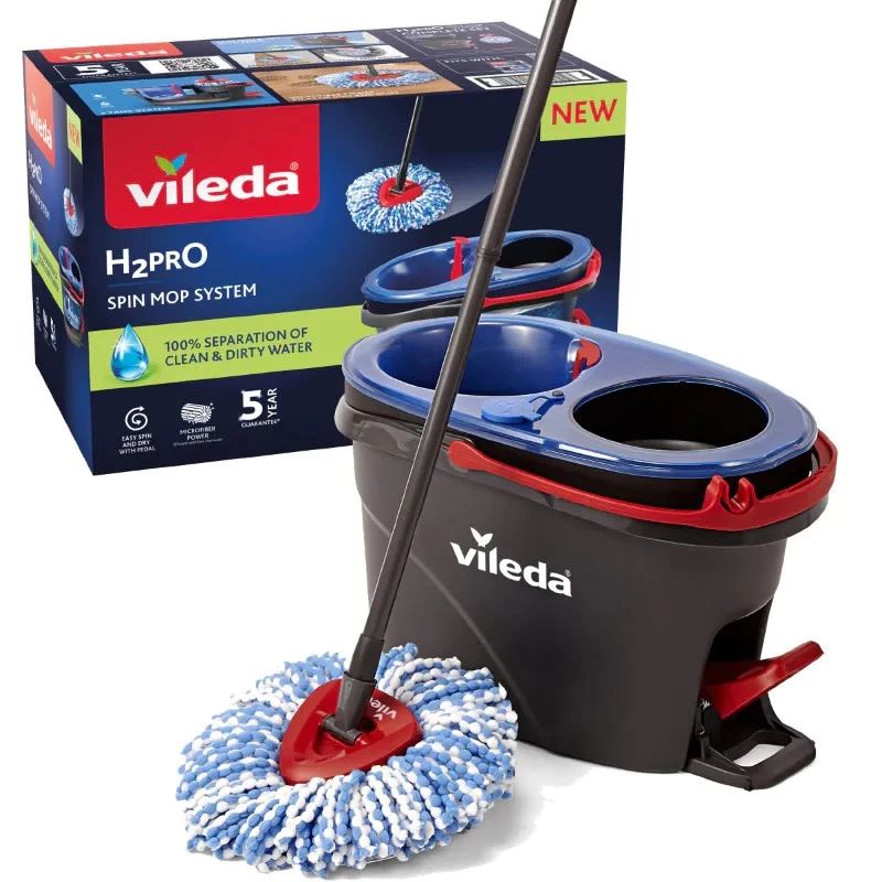 Floor mop VILEDA Microfibre 320 mm, telescopic handle 55–123 cm, washable, 360° rotating head, black/blue/red