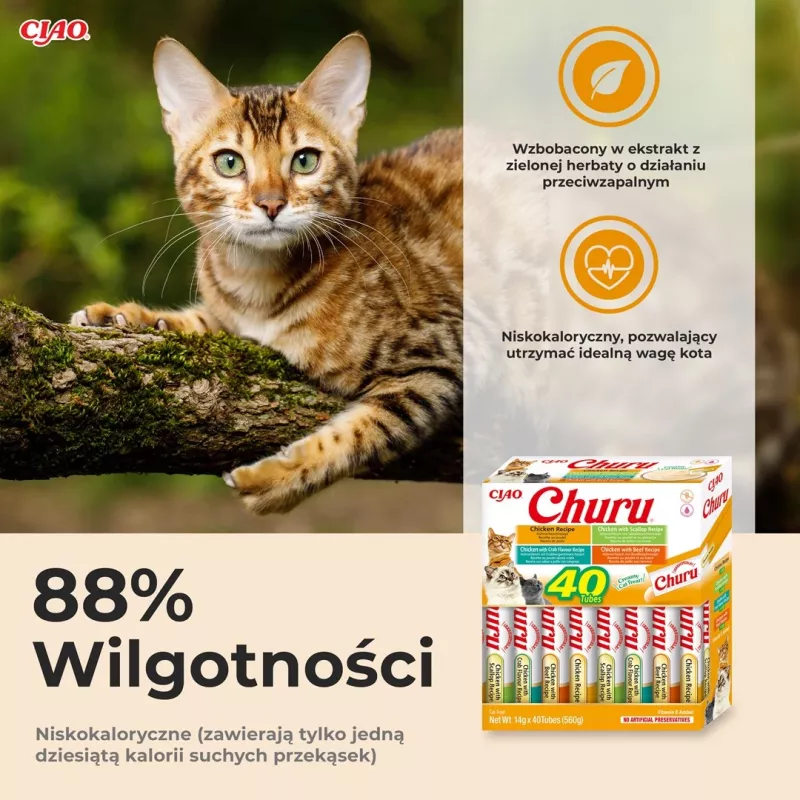 Cat treats INABA Churu Variety Box — Chicken paste treats, 40 × 14 g, grain-free, gluten- and soy-free
