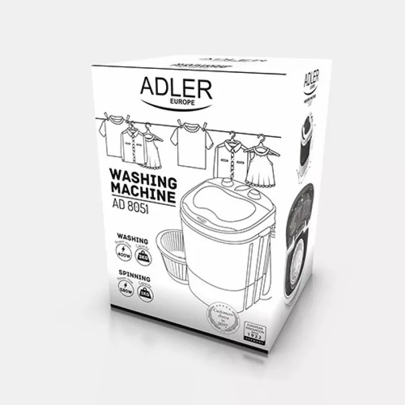 Adler | AD 8051 | Washing machine | Energy efficiency class | Top loading | Washing capacity 3 kg | Unspecified RPM | Depth 37 cm | Width 38 cm | White/Blue