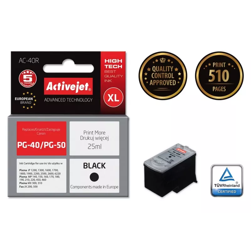 Activejet AC-40R Ink (replacement for Canon PG-40; Premium; 25 ml; black)
