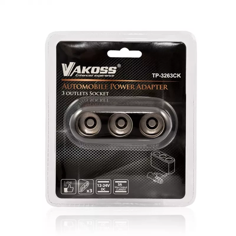 Car cigarette lighter splitter VAKOSS TP-3263CK — 1-to-3 12V power outlet adapter, 3A output, black