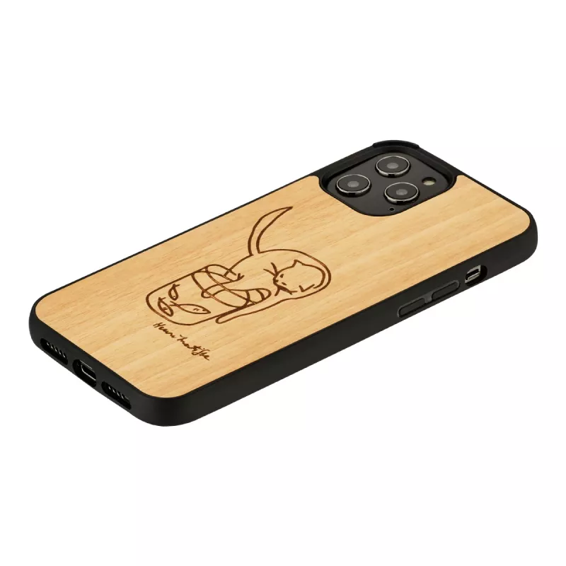 Phone case man and wood for iPhone 12 / 12 Pro — cat with red fish design