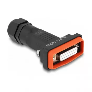 DeLOCK D-Sub 15 pin female connector IP67 waterproof black/orange