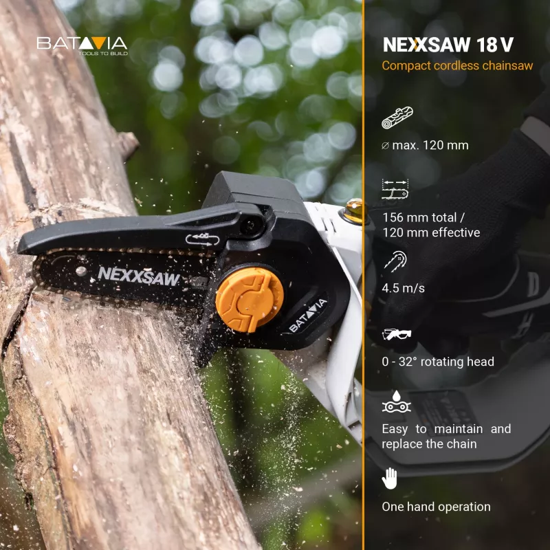 Batavia B.V. 18V Nexxsaw Cordless One-Hand Chainsaw 6'' V3 - Without Battery and Charger | Chainsaw