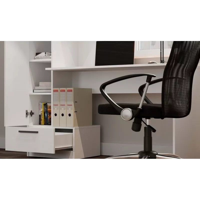 Cosmo Desk + Bookcase Set, White