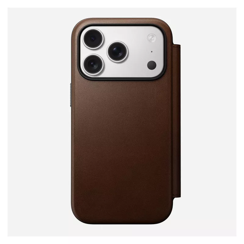 Leather folio phone cover Nomad Modern Leather Folio for iPhone 17 Pro — brown, fits 6.3 inch (16 cm), 4 card pockets