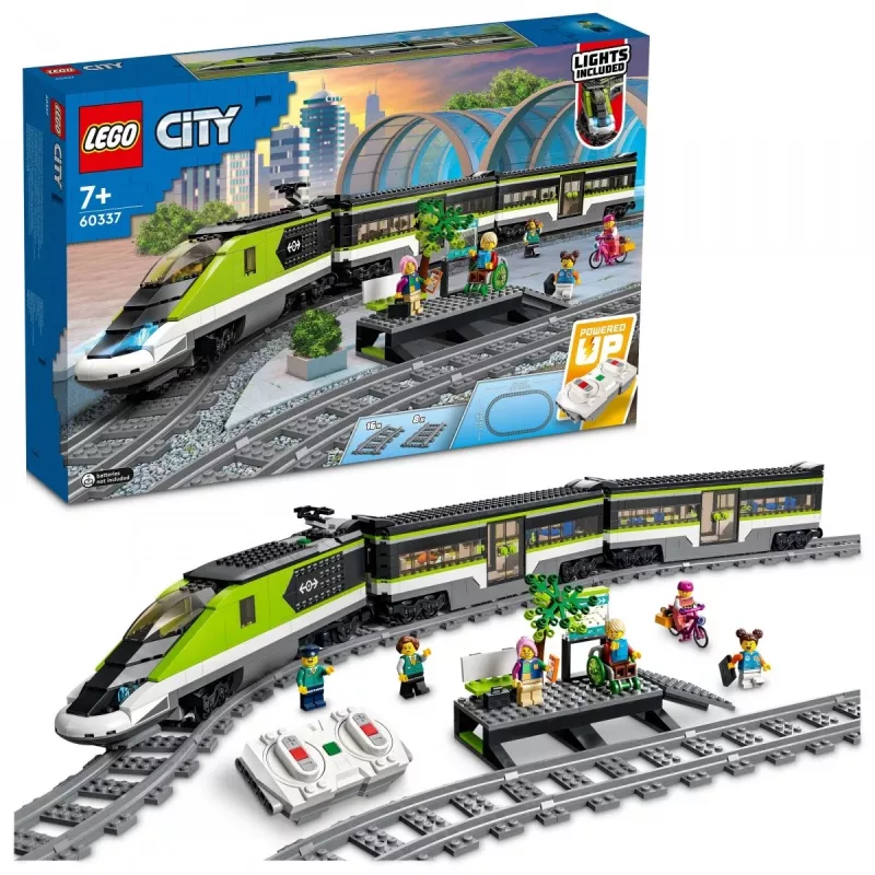 LEGO 60337 City Express Passenger Train Set Remote Controlled Toy Gifts for Kids Boys & Girls with Working Headlights 2 Coaches and 24 Track Piece