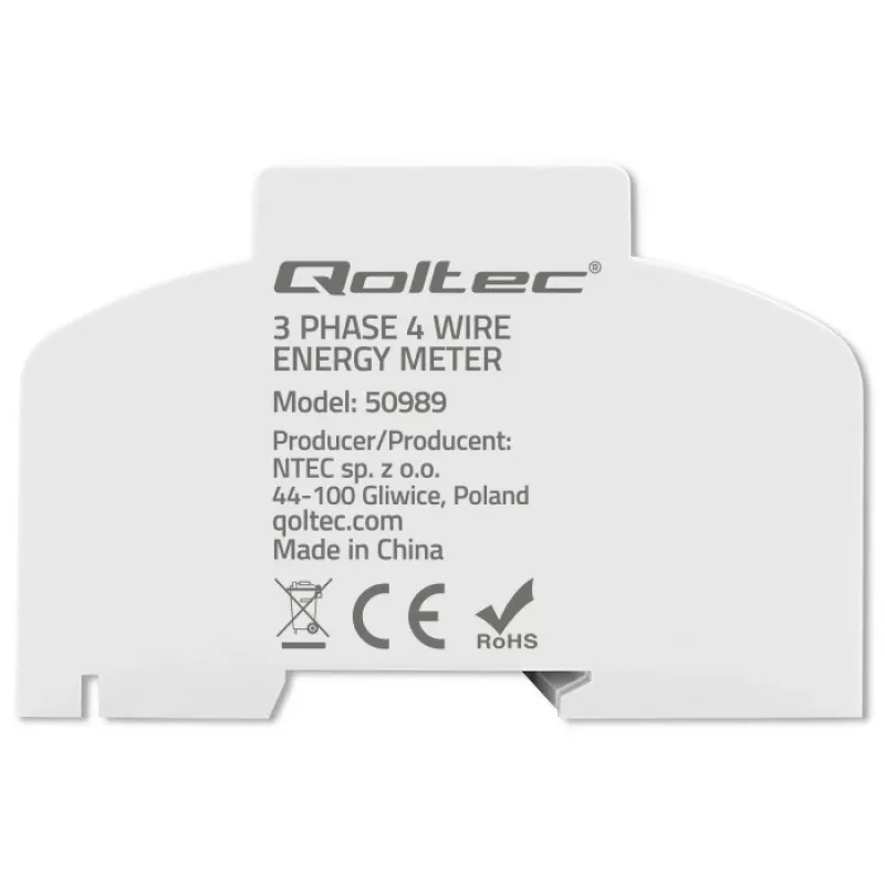 Qoltec Three Phase Bi-Directional Electronic Meter | DIN rail energy consumption meter | 400V | 100A | LCD | 4P