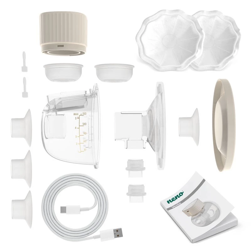 Electronic cordless breast pump neno VENTO Three-Phase, rechargeable, portable, LCD display, 150 ml bottle, BPA-free, beige