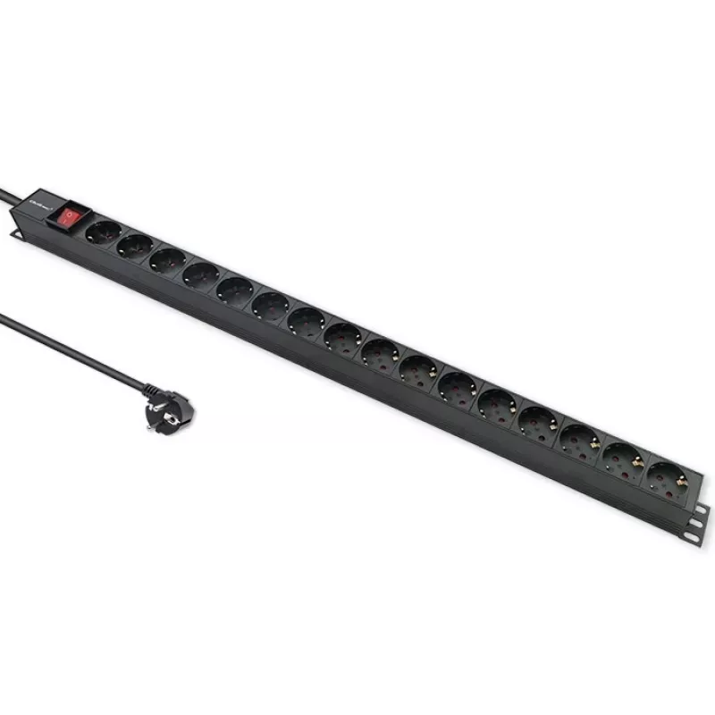 Qoltec Aluminum PDU for RACK | 16A | 16 x Schuko | Vertical | 1.8m