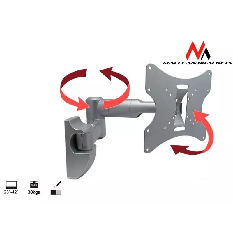 Wall mount MACLEAN MC-503A S for 23 inch–42 inch screens, tilt ±20°, VESA 75×75–200×200, 30 kg, silver