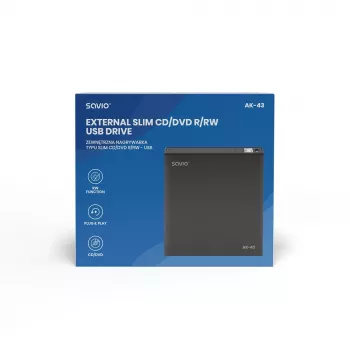 External Slim DVD±RW Drive SAVIO AK-43, USB 2.0, black, supports CD/DVD read/write (24x CD, 8x DVD)