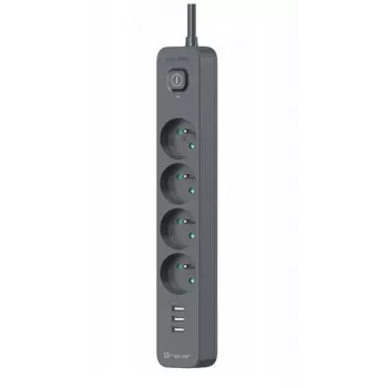 Power Line+ mobile ready surge protector power strip 1.5m (4 sockets + 3x USB A, 5V 2.4A)