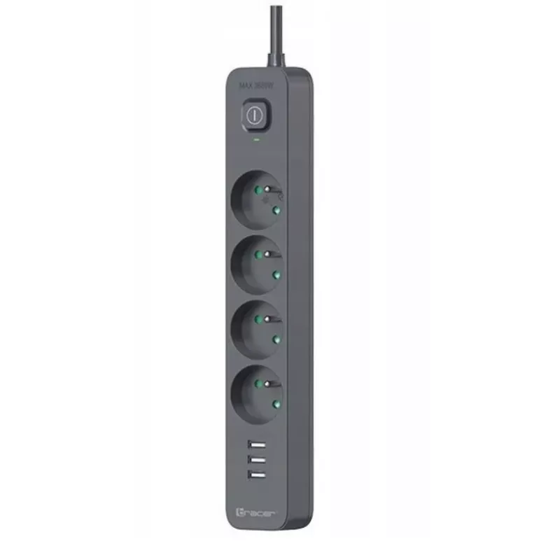 Power Line+ mobile ready surge protector power strip 1.5m (4 sockets + 3x USB A, 5V 2.4A)