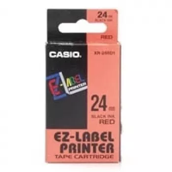 Label Roll CASIO XR-24RD1 — self-adhesive labels black on red, 2.4 cm × 8 m, 1 roll