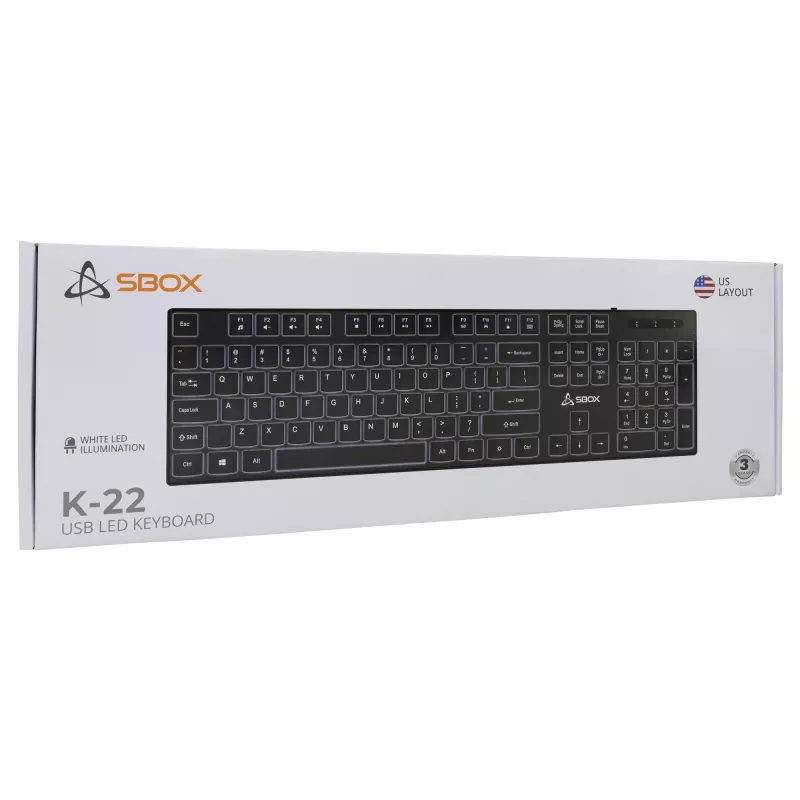 Wired USB Keyboard SBOX K-22 US Black — US layout, black, wired USB connection