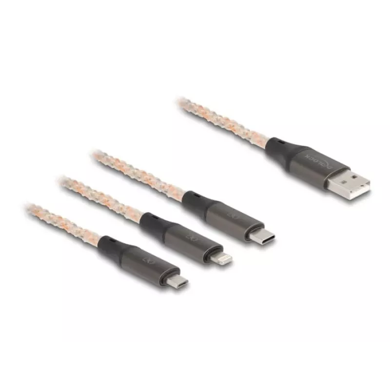 DeLOCK USB Cable 1.2m USB 2.0 USB A USB C/Micro-USB B/Lightning Transparent