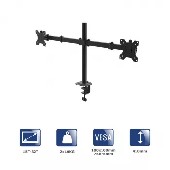 Akyga AK-MB-02 Dual Monitor Desk Mount, 2 x 10 kg, VESA 75x75 / 100x100, 15–32", Black