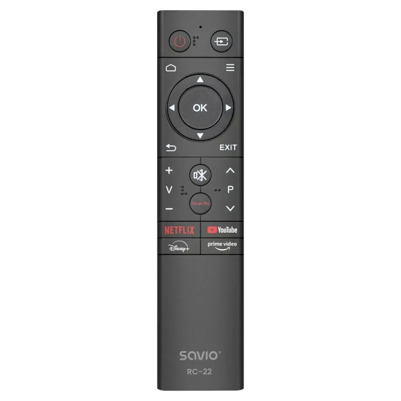 SAVIO TV remote control RC-22 — IR wireless universal, 20 buttons, 10 m range, USB‑C, black