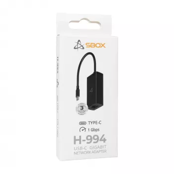 USB-C Gigabit Network Adapter SBOX H-994, 1000 Mbps Ethernet, USB-C to RJ45