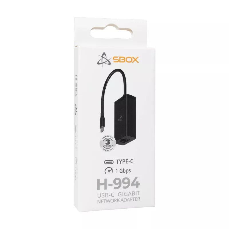USB-C Gigabit Network Adapter SBOX H-994, 1000 Mbps Ethernet, USB-C to RJ45