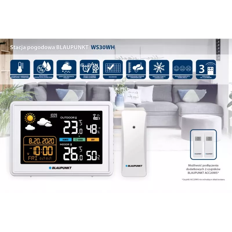 Weather station BLAUPUNKT WS30WH — indoor/outdoor temperature and humidity monitor