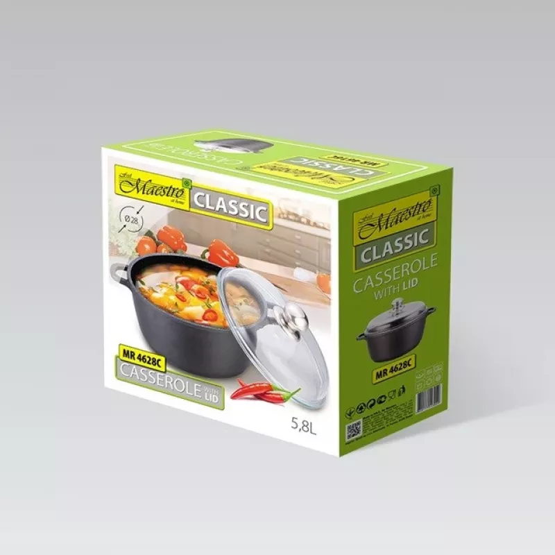 Pot with lid Maestro MR-4628C, stainless cookware, 28 cm diameter, 5.8 L, non-stick, 2 handles