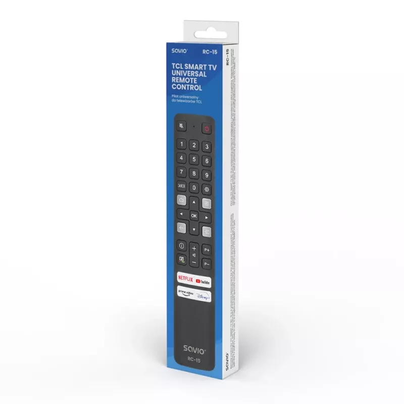 SAVIO universal TV remote RC-15 for TCL SMART TV, IR wireless, black, range 10 m