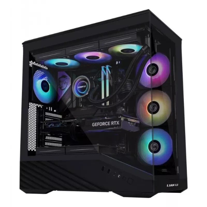 PC Case Lian Li Vector V100 Midi Tower — Black with Transparent Panel, supports 3×120mm side + 1×120mm rear fans, 3.5 inch HDD, 2.5 inch SSD, 235.5×446×484.6 mm