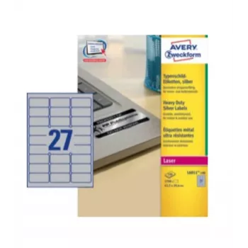 Avery Durable Heavy Duty L6011 - Polyester - permanent adhesive - Silver - 63,5 x 29,6 mm 2700 label(s) (100 Sheets x 27) Labels (L6011-100)