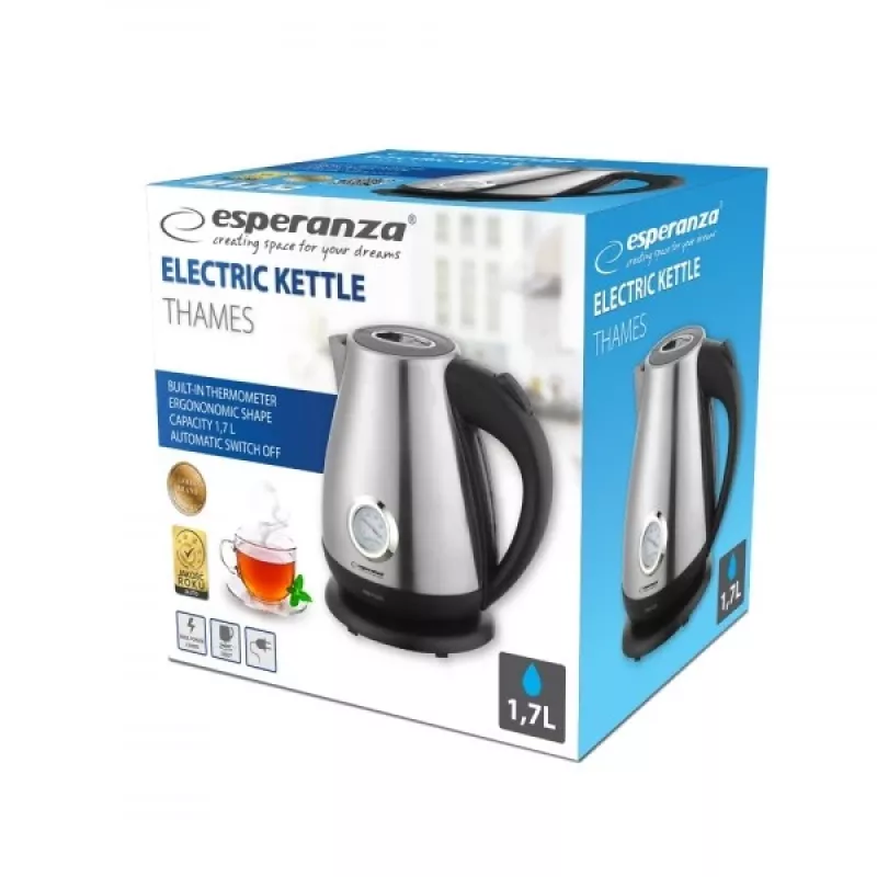 Electric kettle ESPERANZA EKK029 — 1.7 L, 2200 W, stainless steel and black plastic