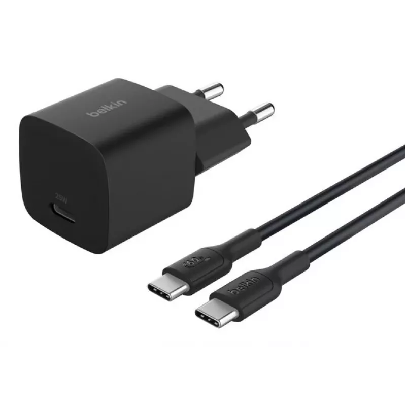 AC Indoor Charger Belkin BoostCharge 25W USB-C PD/PPS, 1 m cable, Black — for gaming consoles, smartphones, tablets