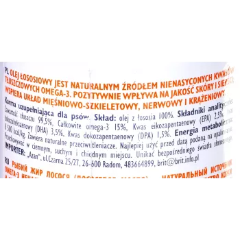 Nutritional pet oil Brit Care BRIT 1000 ml — skin and coat supplement for dogs and cats, 1 L bottle