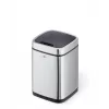 Trash Can Durable NO TOUCH 6L Rectangular Stainless Steel Silver Black