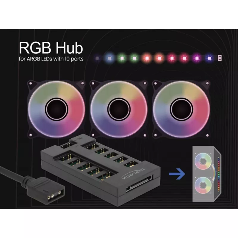 Delock - RGB LED light hub - 10 ports - Black (64128)