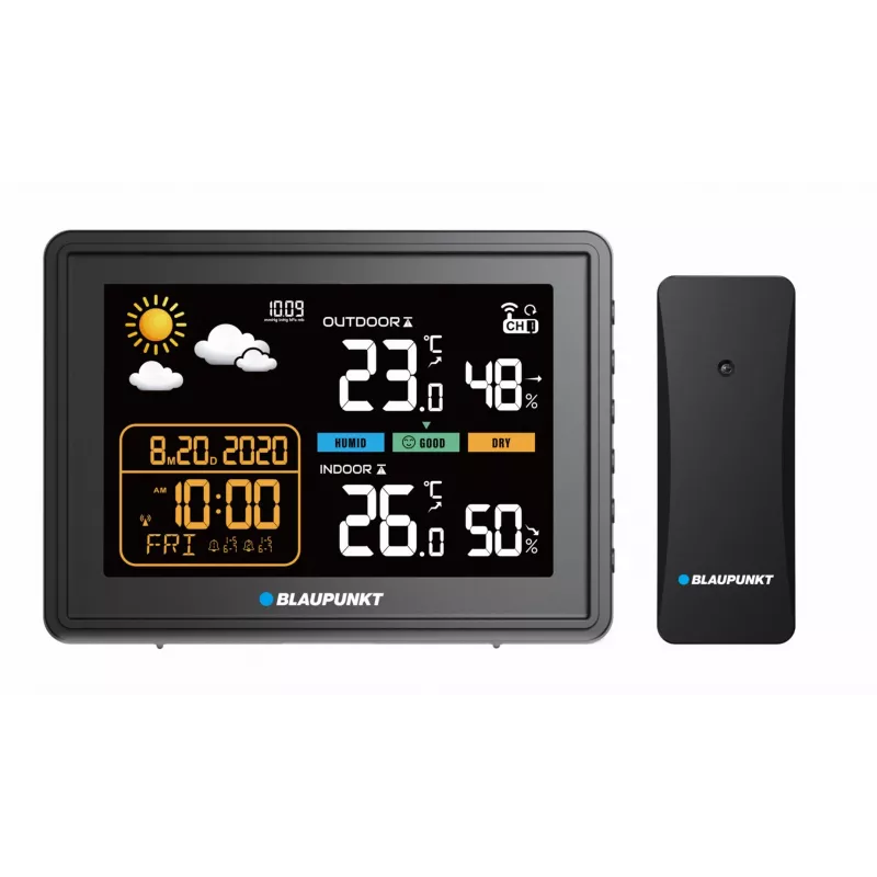 Weather station BLAUPUNKT WS30BK with wireless outdoor sensor, color LCD, clock, alarm, barometer, °C, 1 sensor