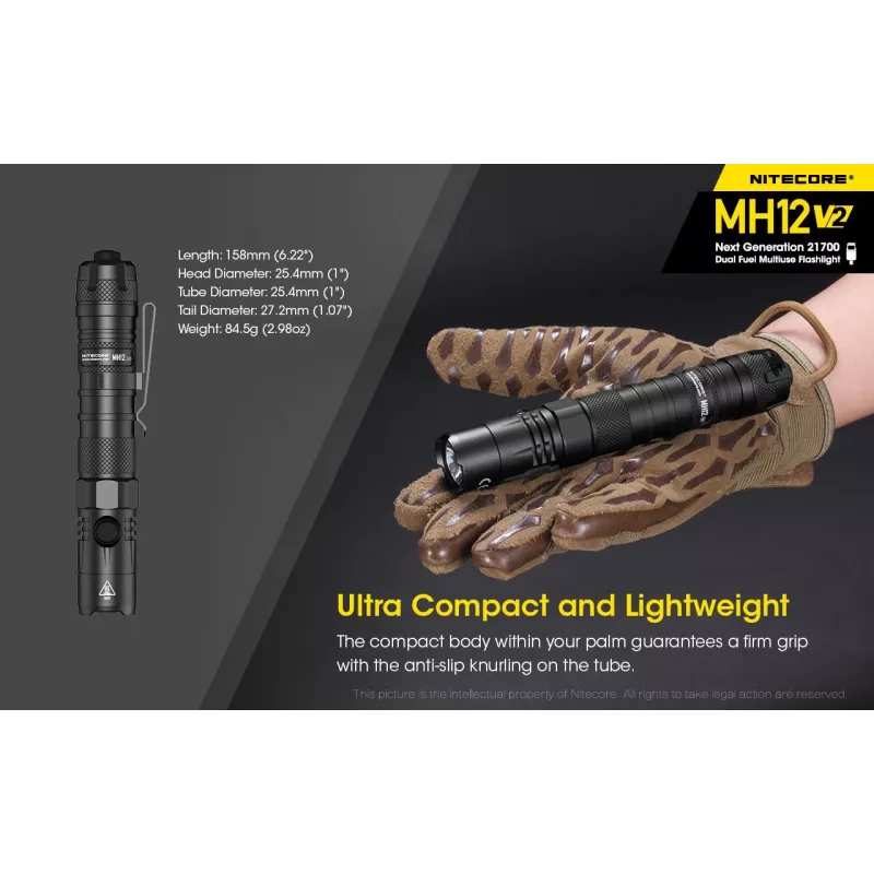 Hand flashlight Nitecore MH12 V2 Black