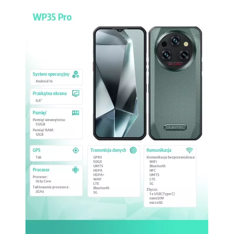 Smartphone Oukitel WP35 Pro 6.52 inch 12GB/512GB Green