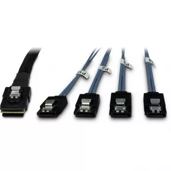 Cable SFF-8087 > 4x S-ATA crossed black 1 metre partially sheathed