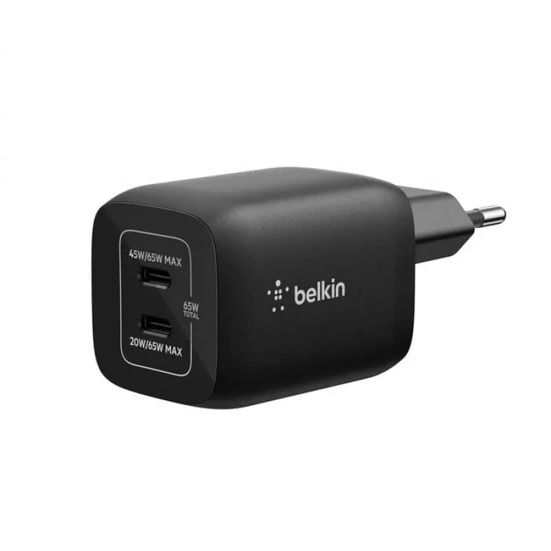 USB-C Dual Charger Belkin ENA007KQBK 65W — Dual USB-C PD Charging for Laptops and Mobile Devices