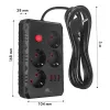 Power strip MACLEAN MCE393 B — 4 sockets, 3×USB, 110–240V, 2500W, 3 m cable, black