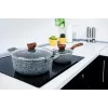 PROMIS Granite Cookware Set, 16 cm Saucepan and 20, 24, 28 cm Pots, Brown Handles