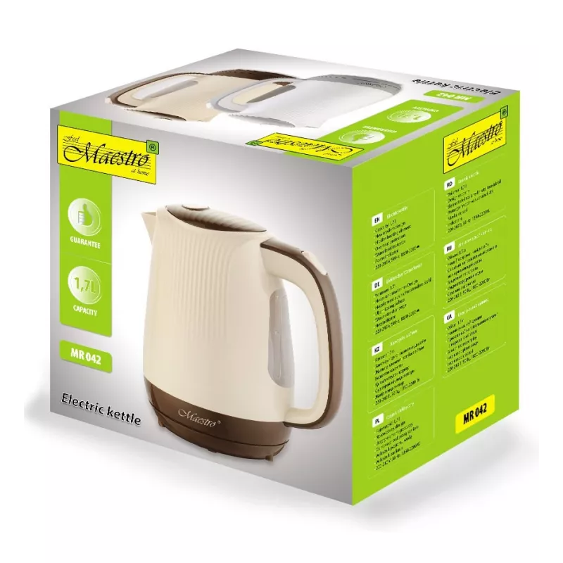 Feel-Maestro MR042 beige electric kettle 1.7 L Beige, Brown 2200 W