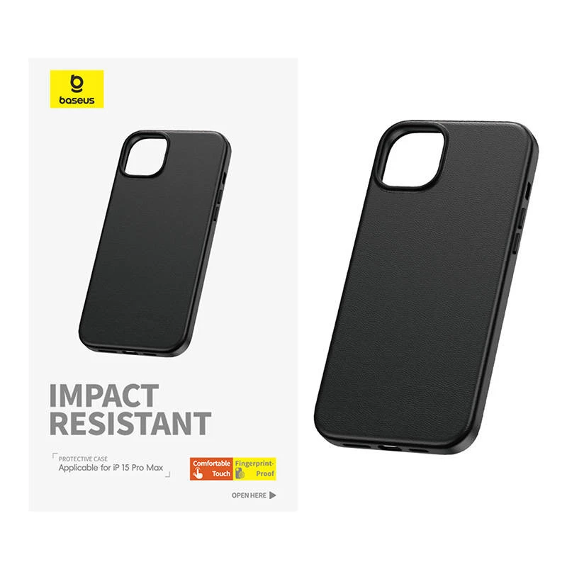 Phone case Baseus iPhone 15 Pro Max Fauxther Series Black — protective hard shell, faux leather finish