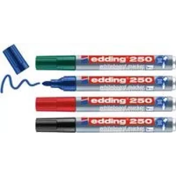 Whiteboard marker set Edding 250 — 4 pcs, bullet tip, Black Blue Green Red